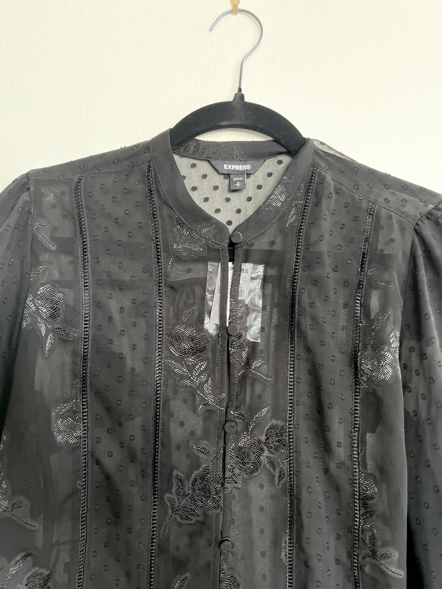 "Express" long sleeves black sheer shirt - Size S
