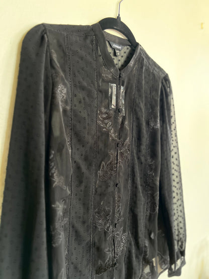 "Express" long sleeves black sheer shirt - Size S