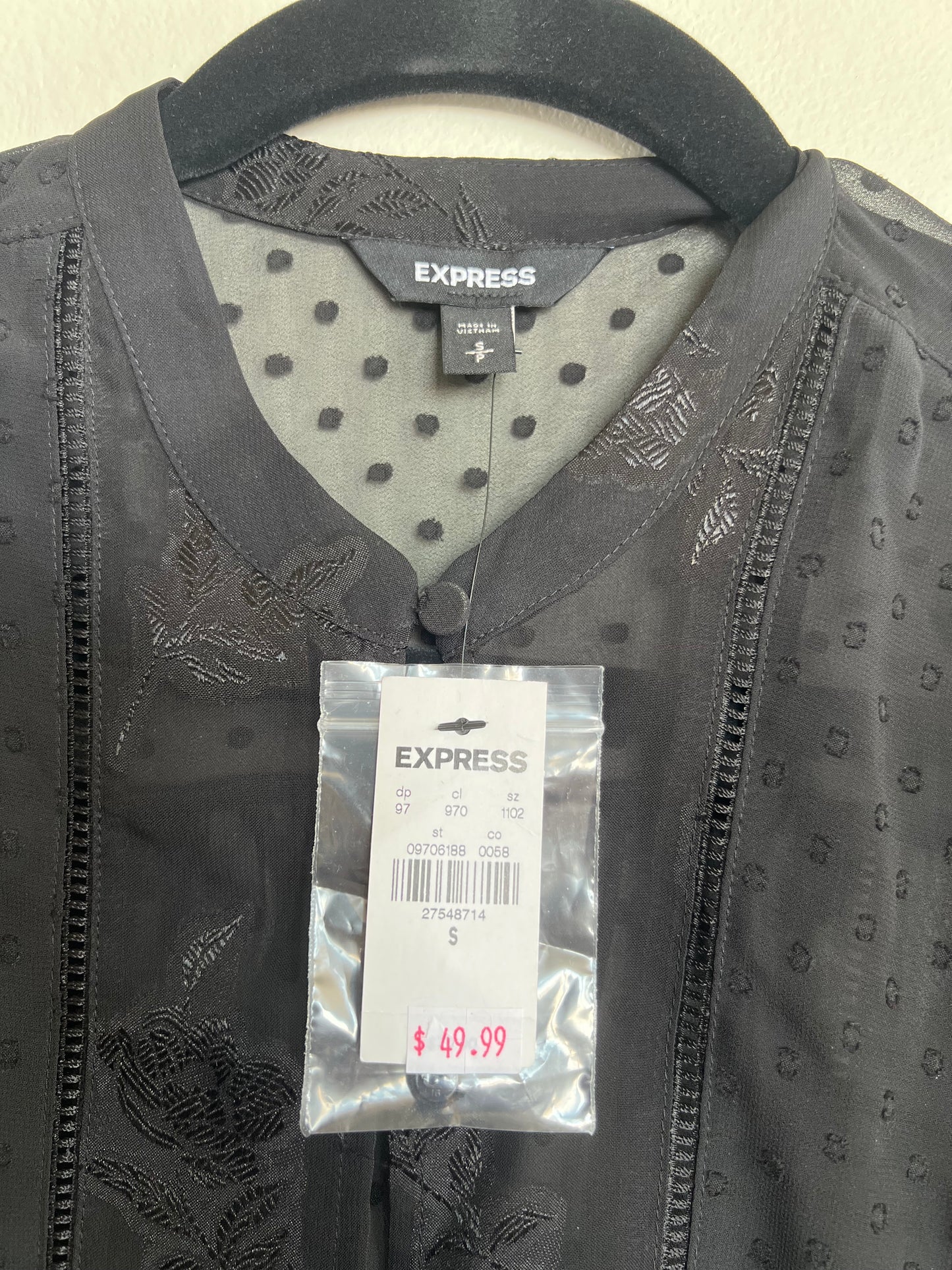 "Express" long sleeves black sheer shirt - Size S