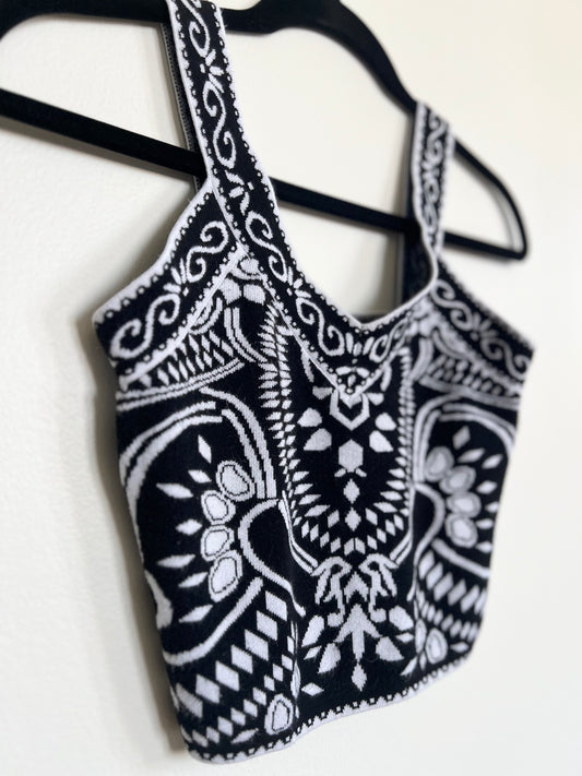 "Express" black & white patterned tank top - Size S