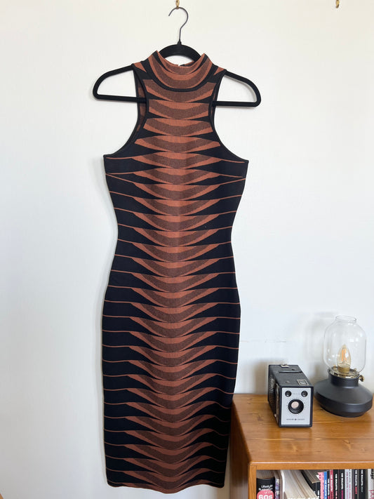 "Fashion Nova" black & brown stretch pencil dress - Size M