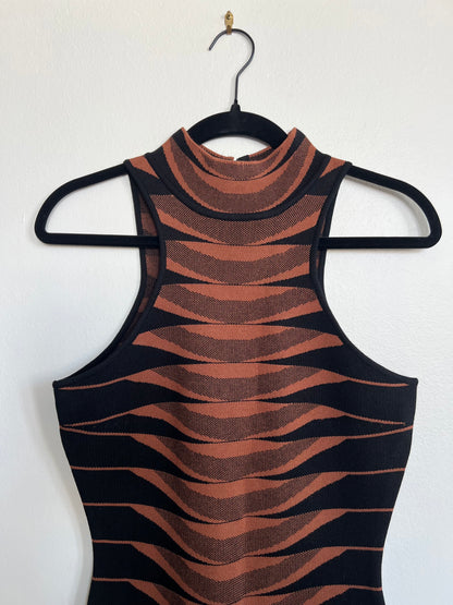"Fashion Nova" black & brown stretch pencil dress - Size M