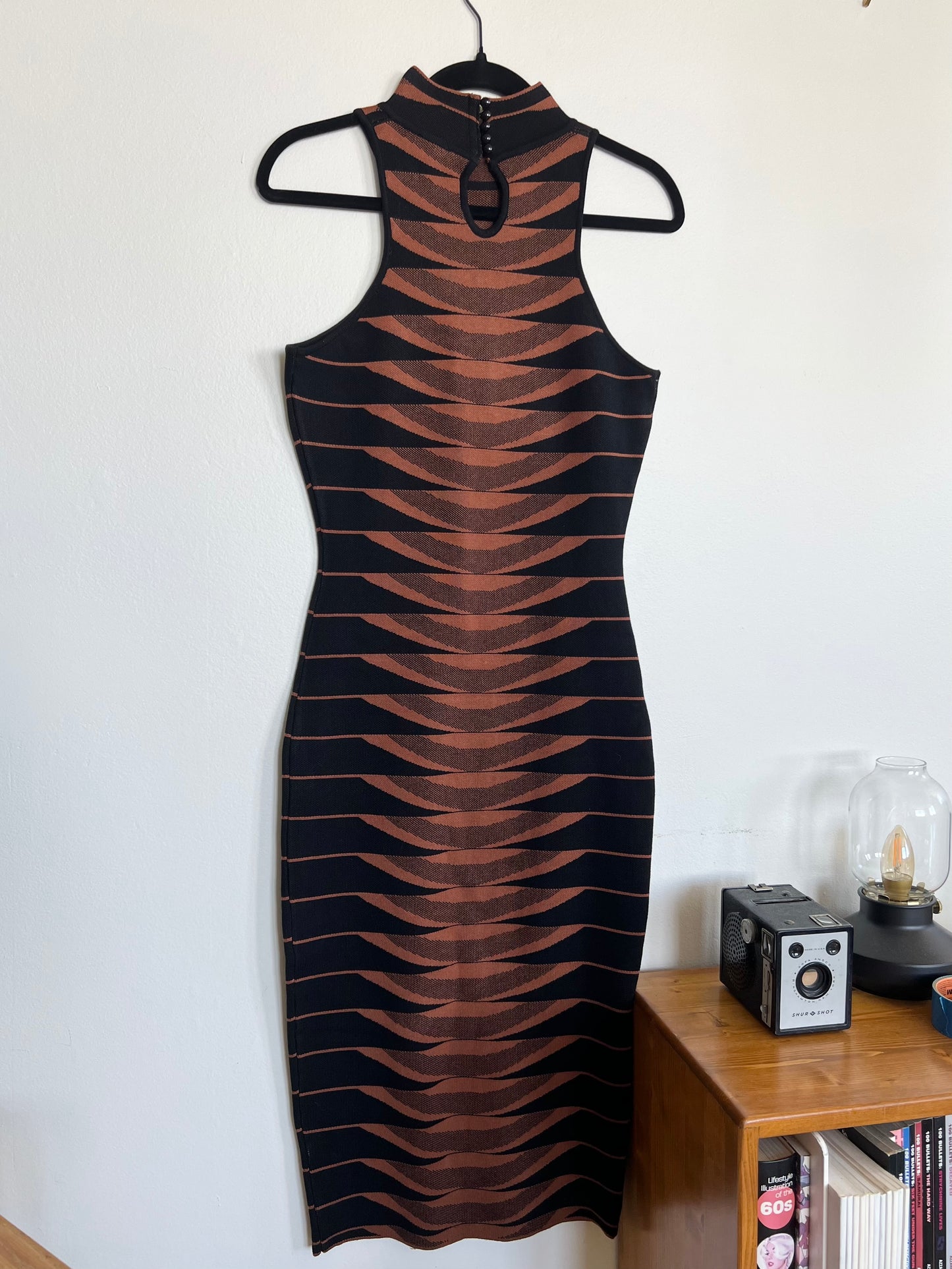 "Fashion Nova" black & brown stretch pencil dress - Size M