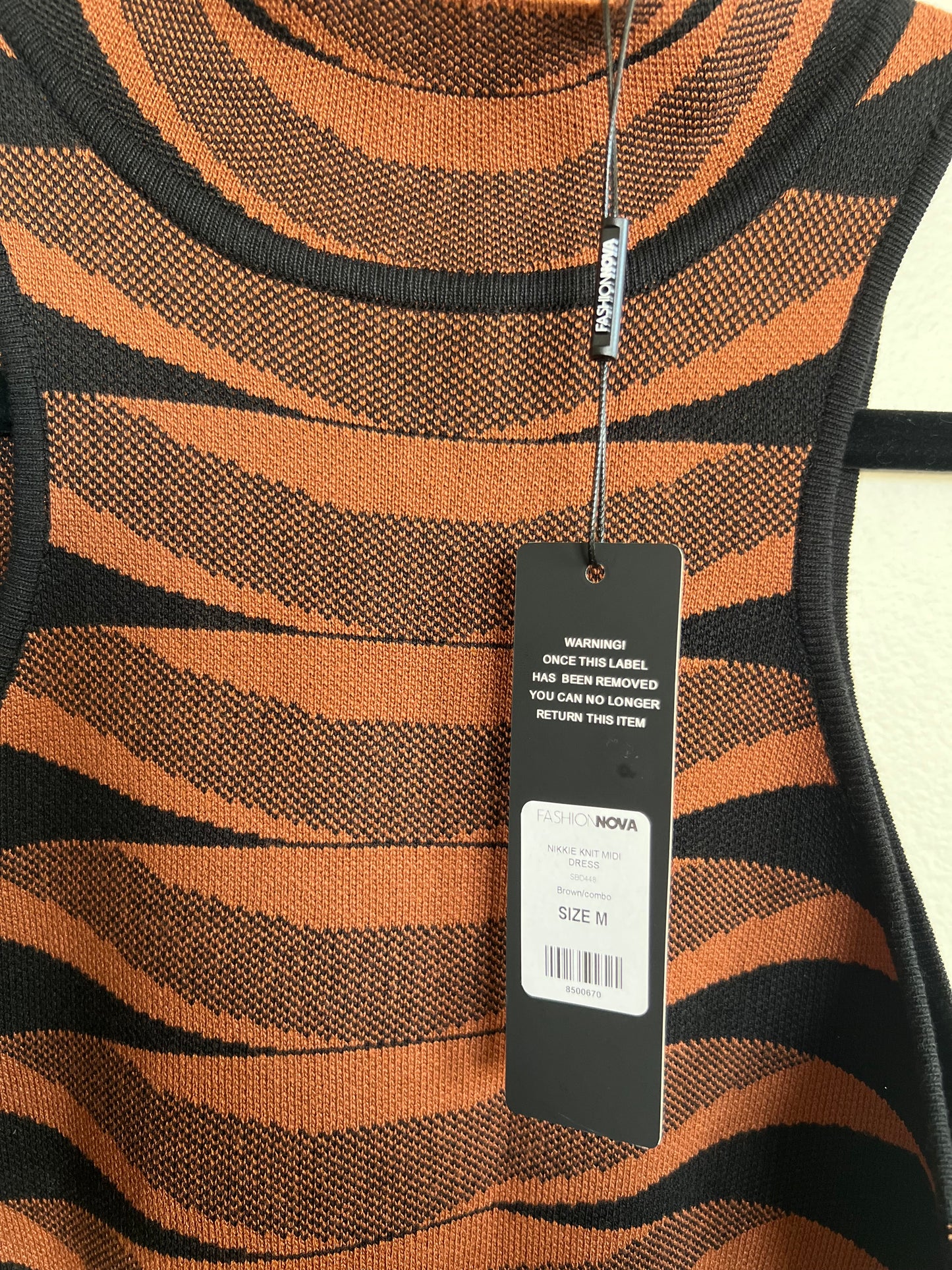 "Fashion Nova" black & brown stretch pencil dress - Size M