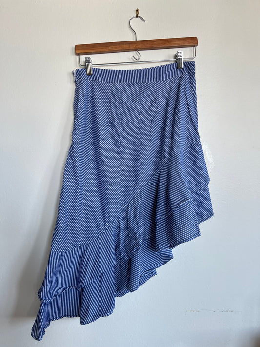 "And ea wy" stripes asymetrical blue cotton skirt / ruffle bottom - Size 6