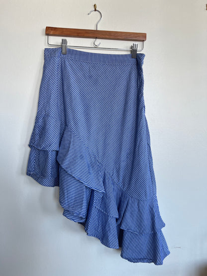 "And ea wy" stripes asymetrical blue cotton skirt / ruffle bottom - Size 6
