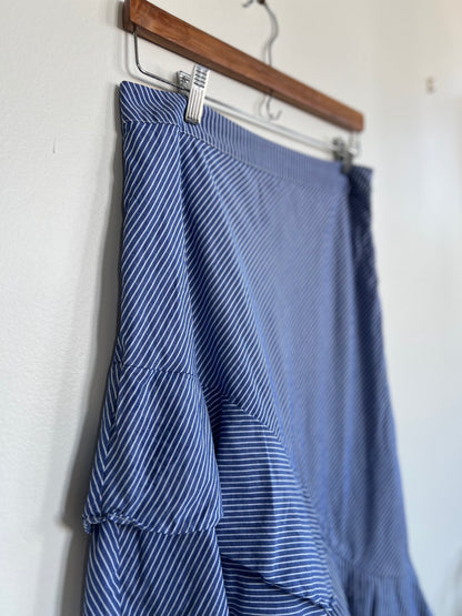 "And ea wy" stripes asymetrical blue cotton skirt / ruffle bottom - Size 6