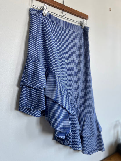 "And ea wy" stripes asymetrical blue cotton skirt / ruffle bottom - Size 6