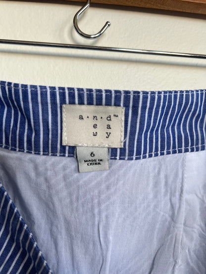 "And ea wy" stripes asymetrical blue cotton skirt / ruffle bottom - Size 6
