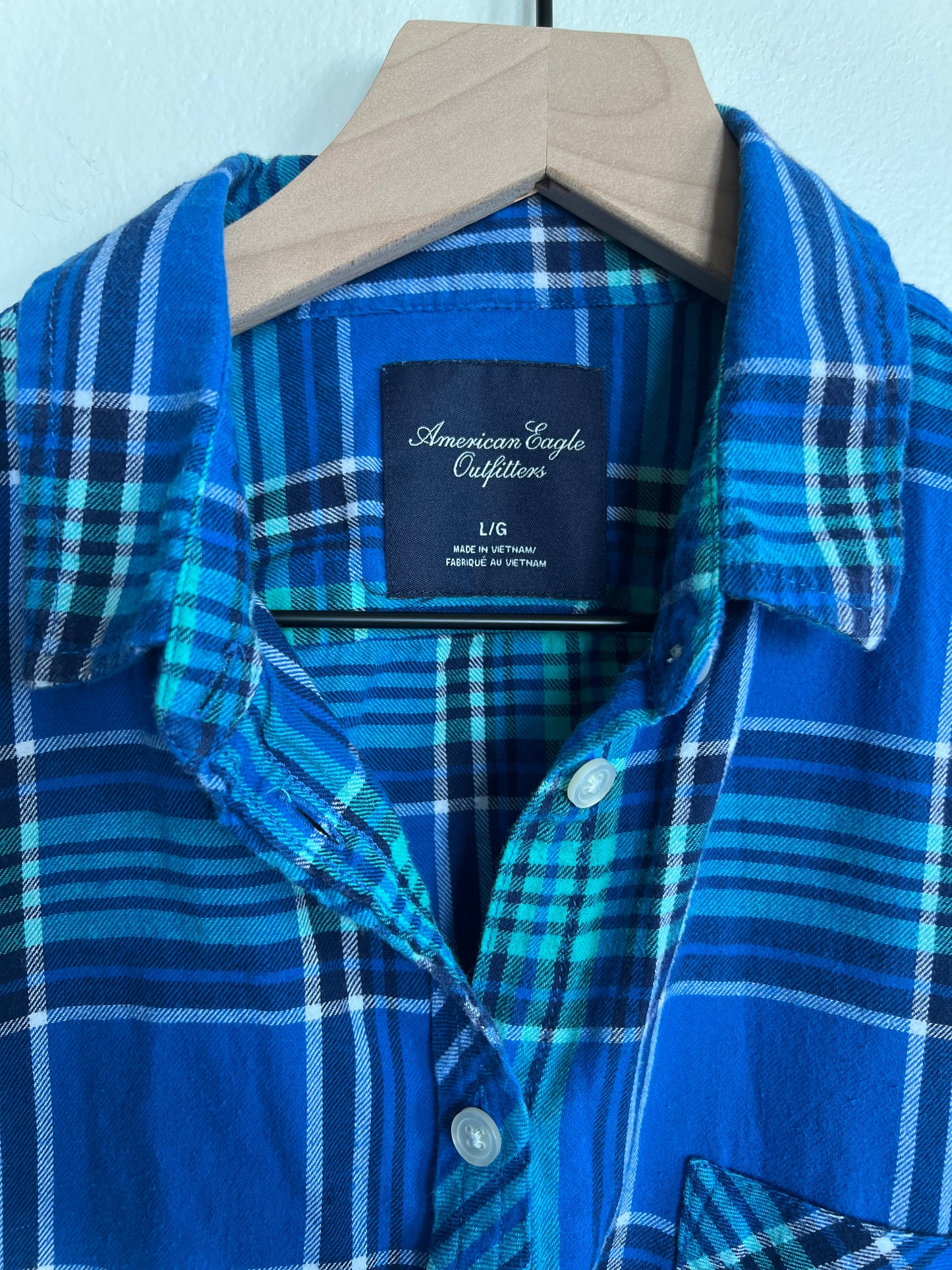 "American Eagle Outfitters" button up blue and green shirt - Size L