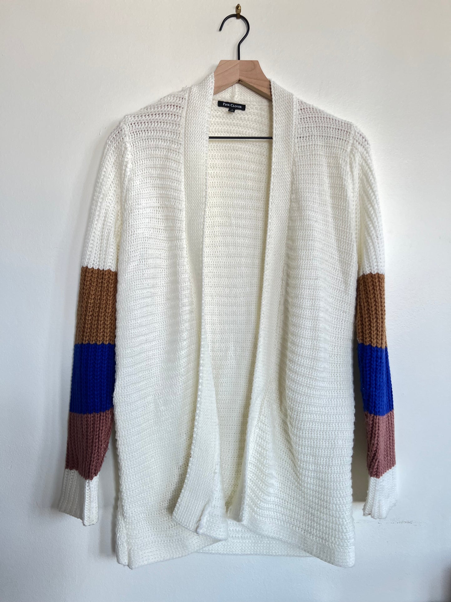 "Pink Clover" white with color sleeves sweater - Size S