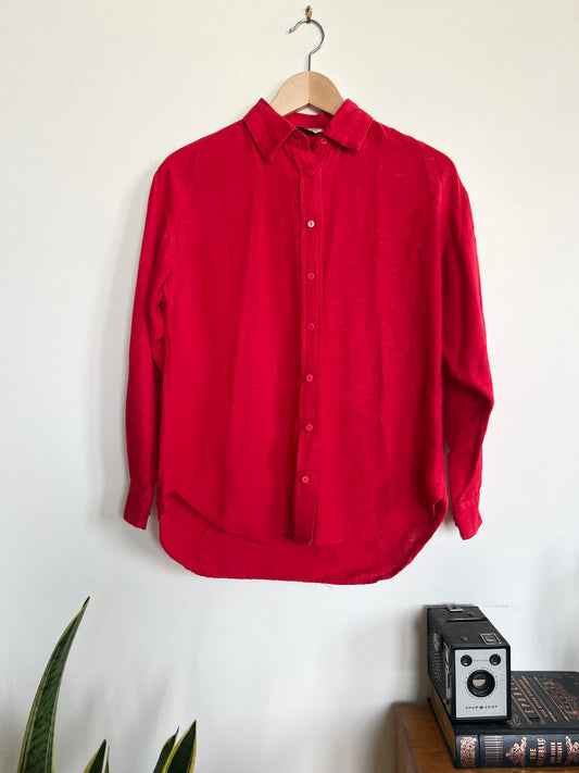 "Stradivarius" linen blend red long sleeve shirt - Size XS