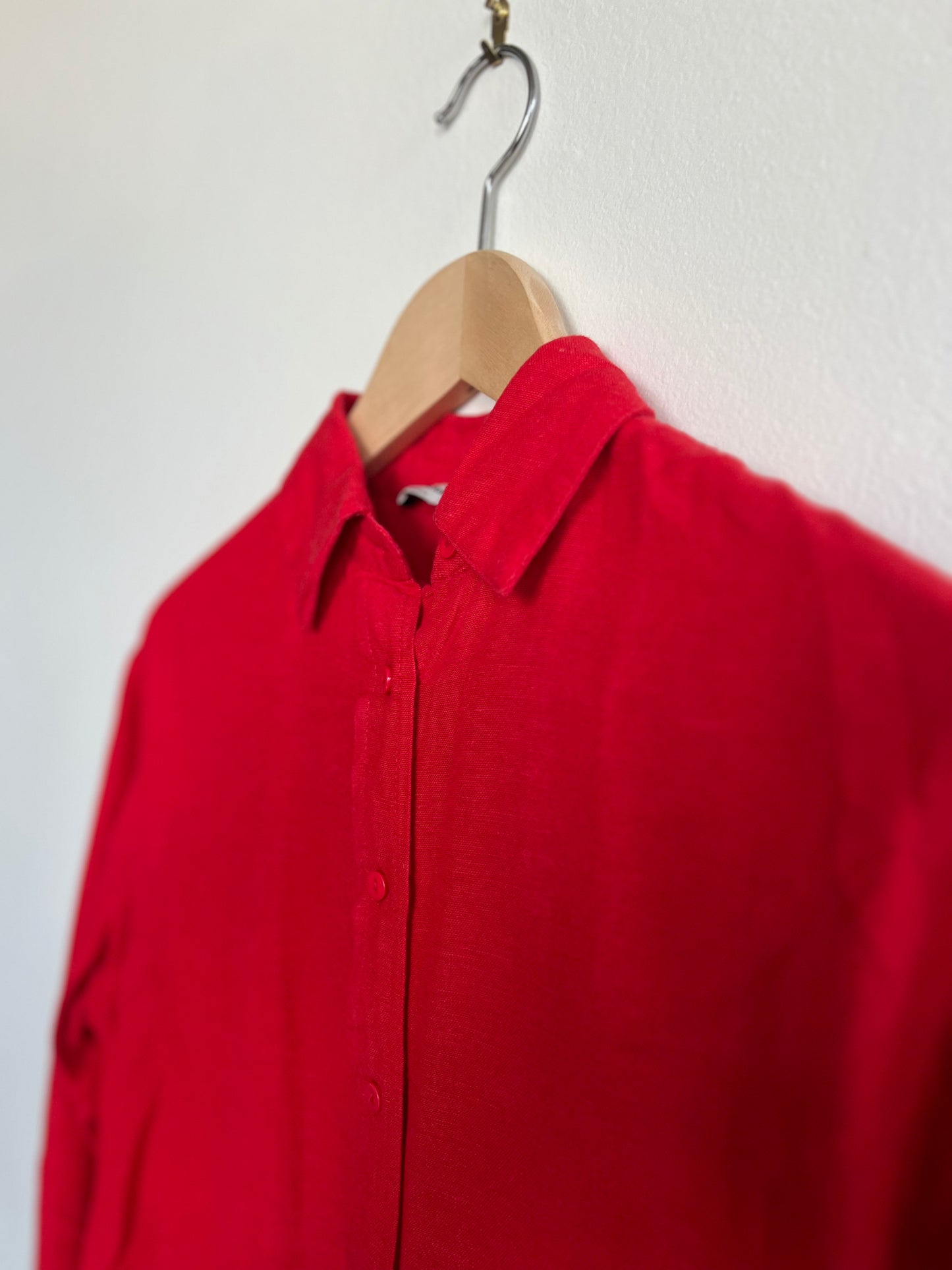 "Stradivarius" linen blend red long sleeve shirt - Size XS