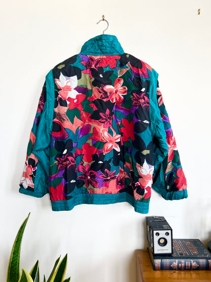 "Anney Collection" 80s silk floral jacket -Size M