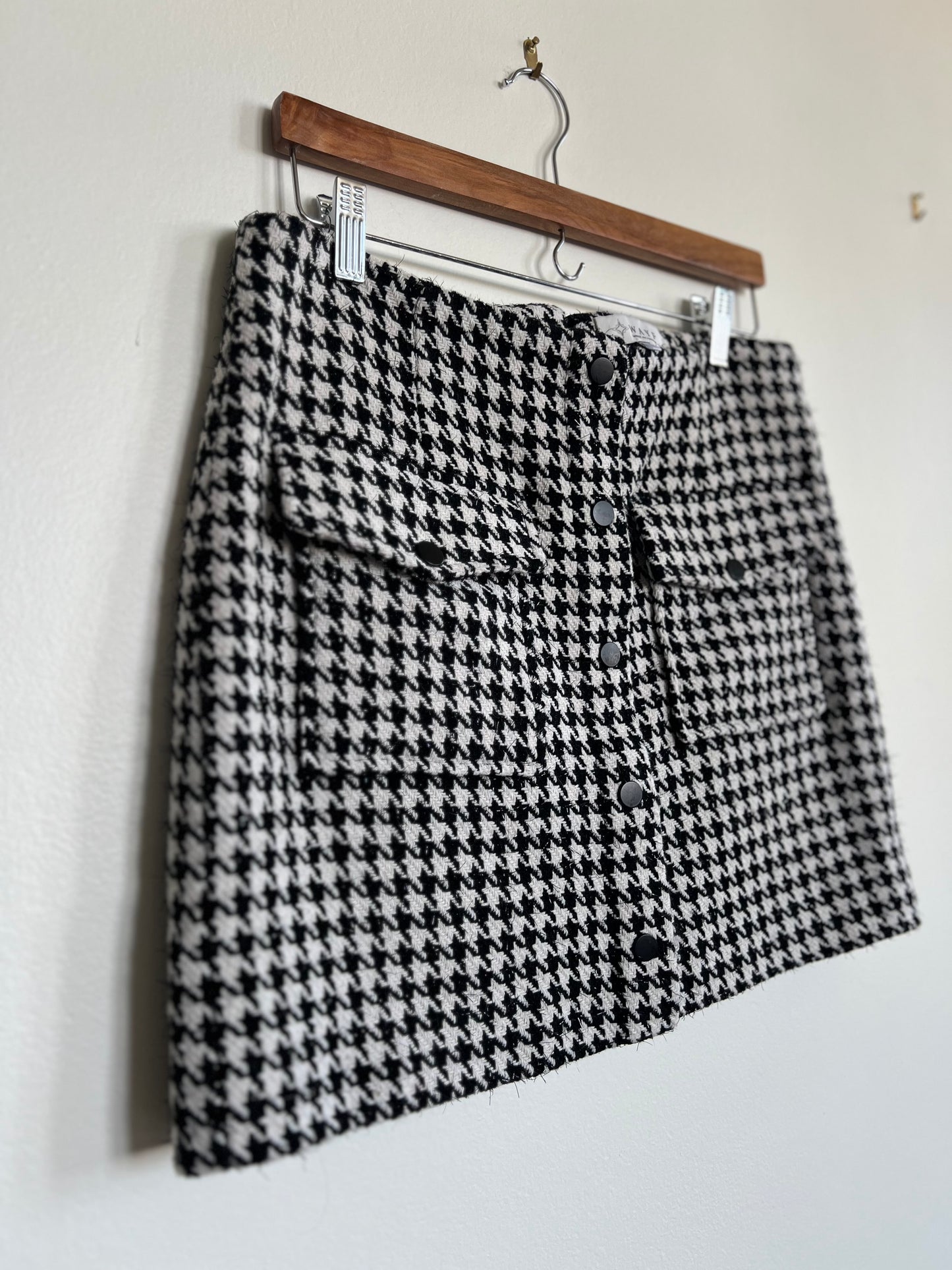 "WAYF" Herringbone Checkered Tailored Mini Skirt - Size L