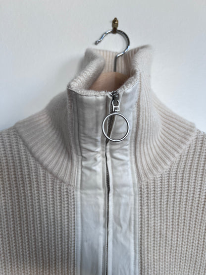 "And other stories" white sweater / zip up with pockets and leather shoulders - Size S