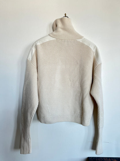 "And other stories" white sweater / zip up with pockets and leather shoulders - Size S