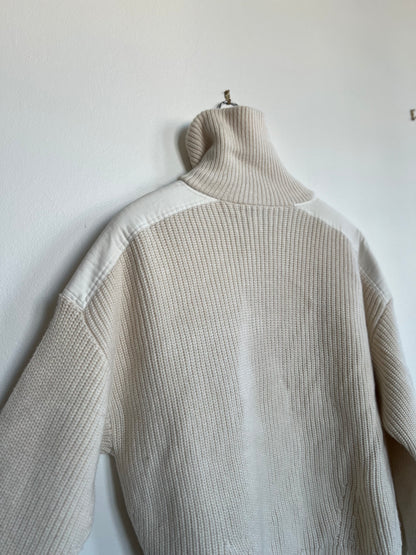 "And other stories" white sweater / zip up with pockets and leather shoulders - Size S