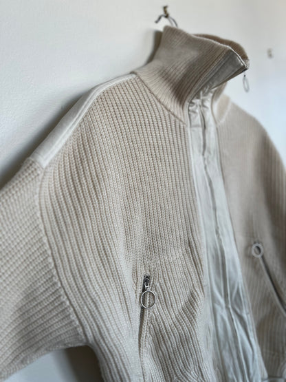 "And other stories" white sweater / zip up with pockets and leather shoulders - Size S
