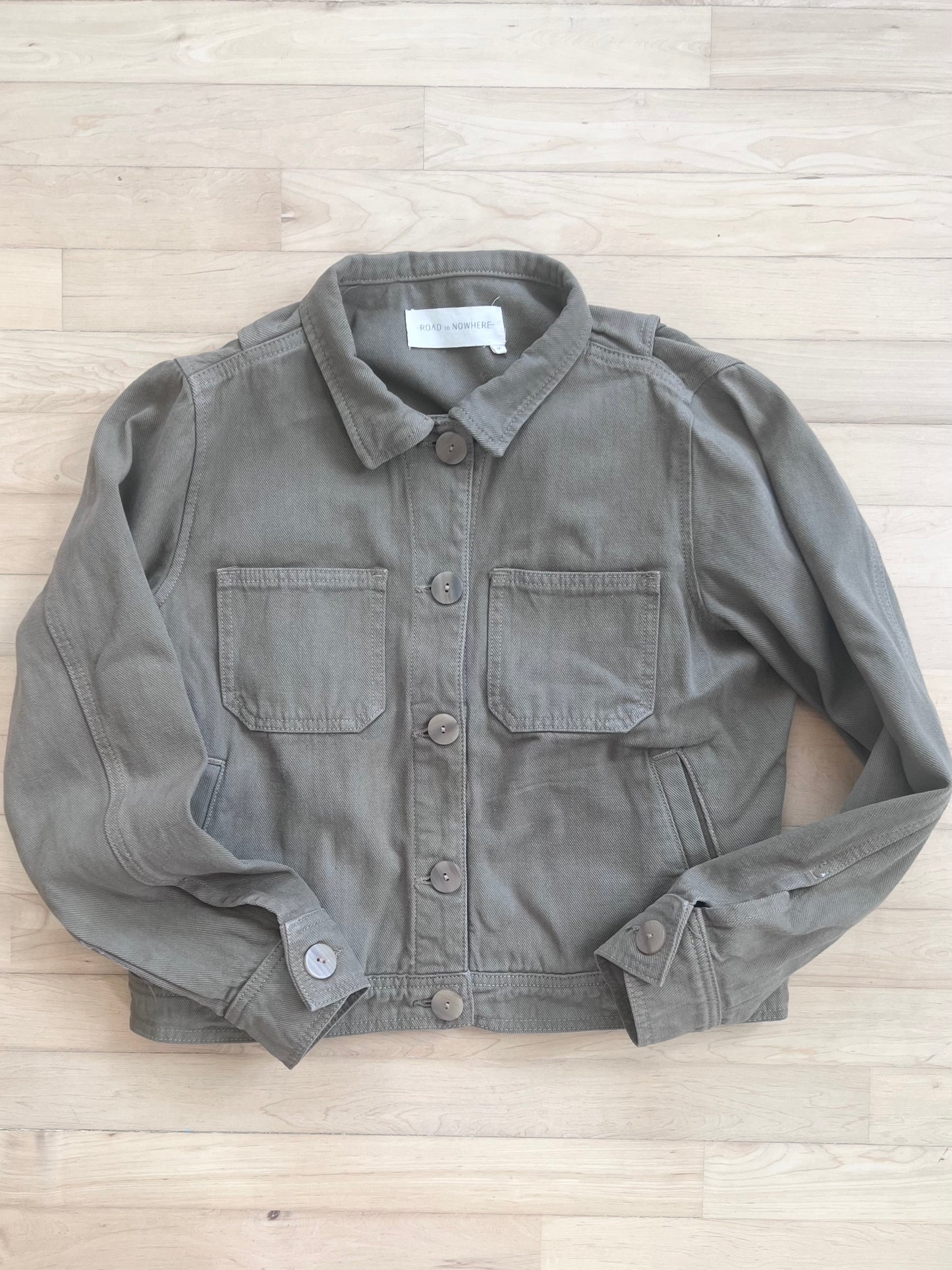 "Road to Nowhere" Olive Green Jean Jacket / Size M