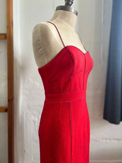 "Banana Republic" spaghetti straps wool red midi dress with pink trim / Size 0