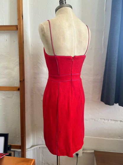 "Banana Republic" spaghetti straps wool red midi dress with pink trim / Size 0