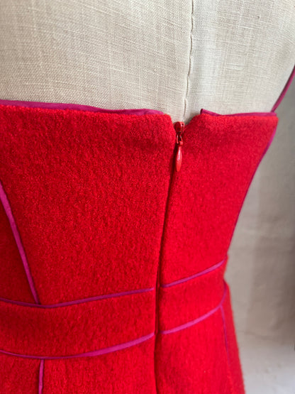 "Banana Republic" spaghetti straps wool red midi dress with pink trim / Size 0