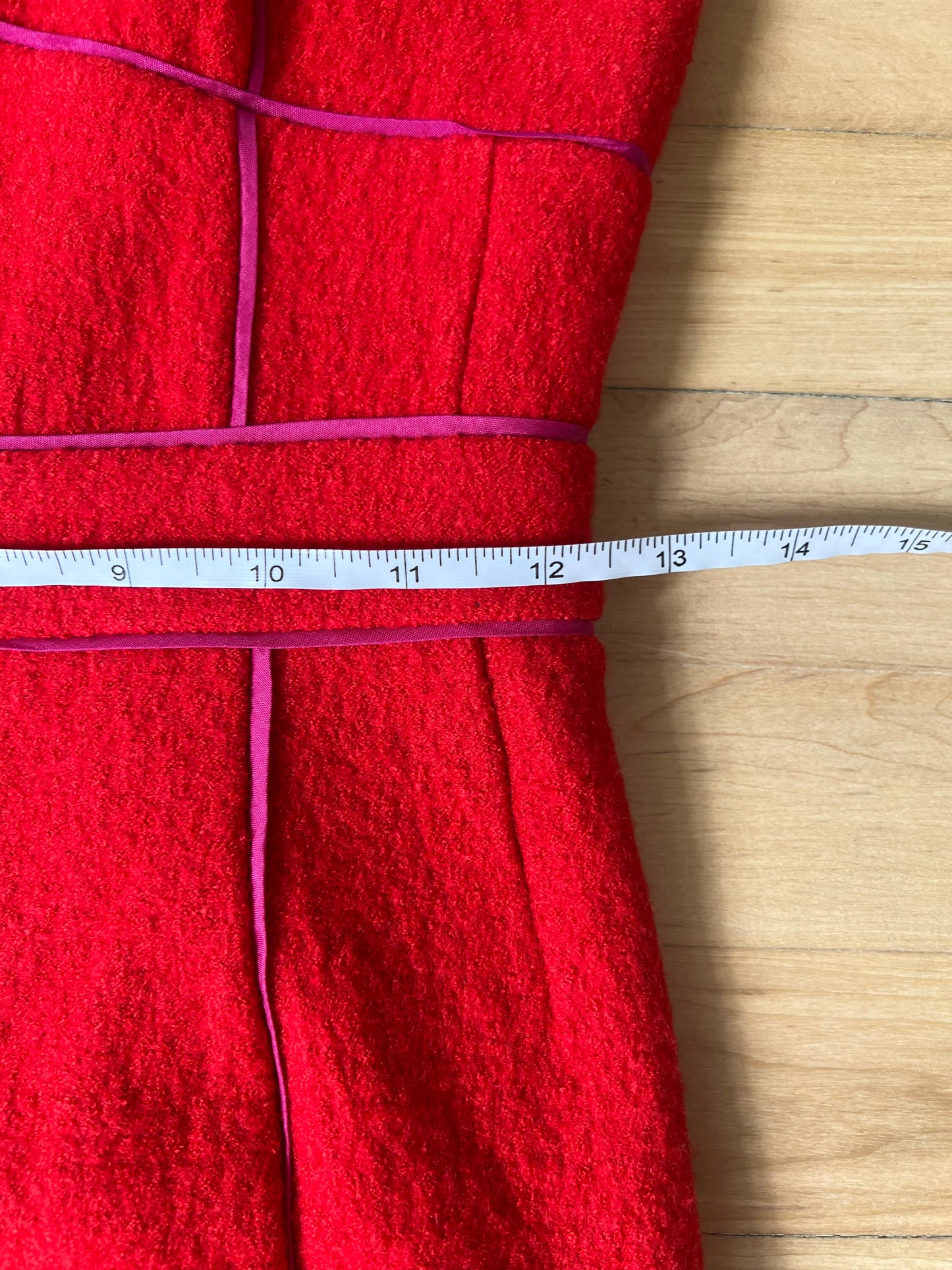 "Banana Republic" spaghetti straps wool red midi dress with pink trim / Size 0