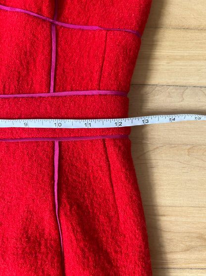 "Banana Republic" spaghetti straps wool red midi dress with pink trim / Size 0