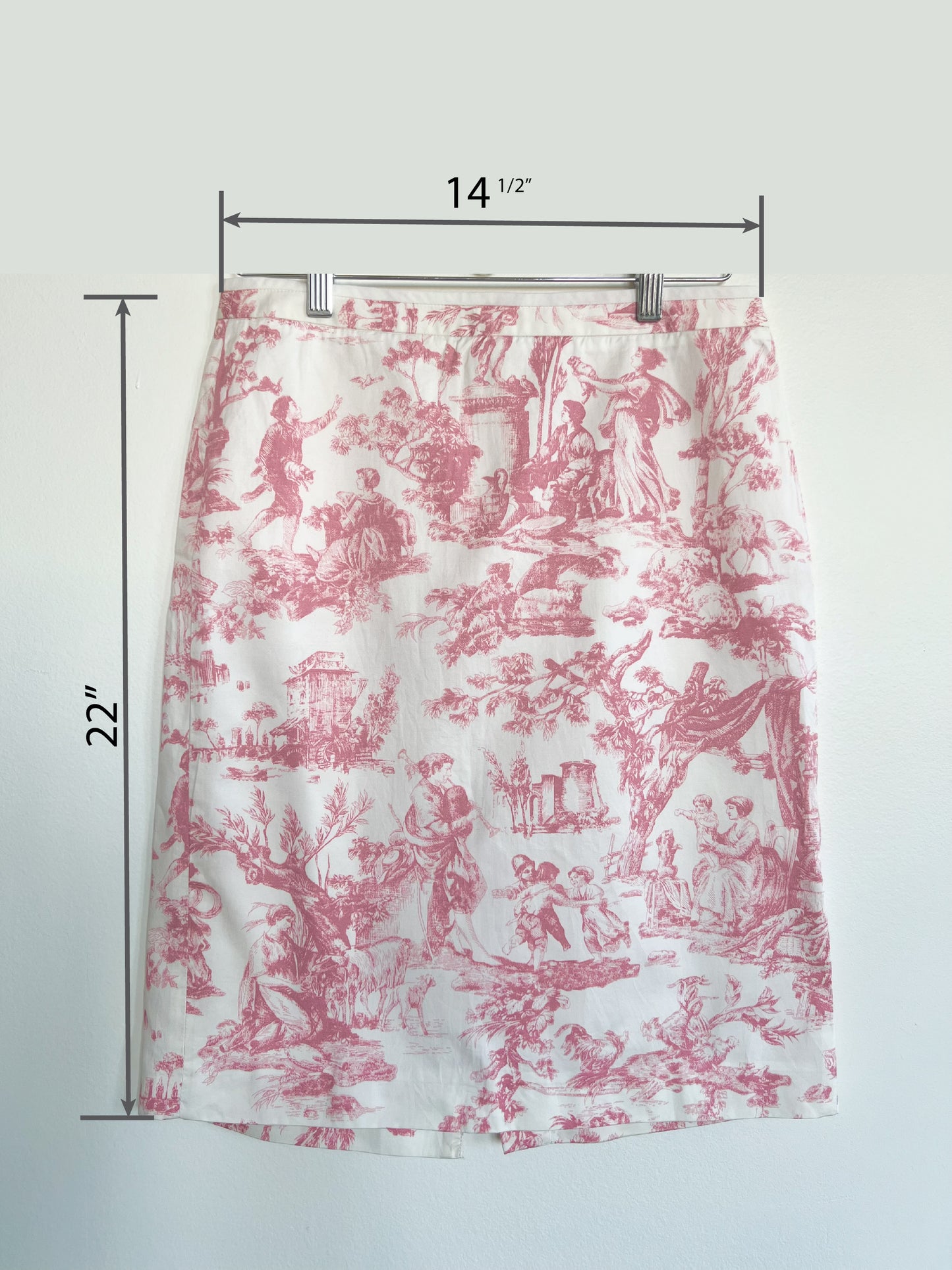 "J CREW "Pink and Ivory Toile Print Pencil Skirt - Size 6