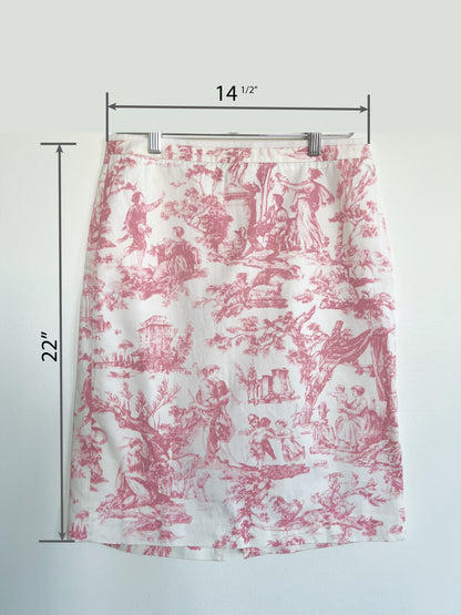 "J CREW "Pink and Ivory Toile Print Pencil Skirt - Size 6