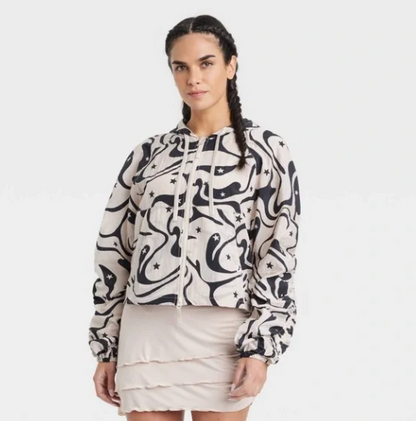 "Joylab" Packable Tan and Black Star Windbreaker Running Jacket / Size S