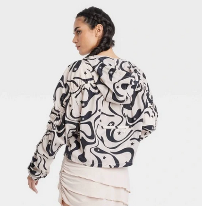 "Joylab" Packable Tan and Black Star Windbreaker Running Jacket / Size S