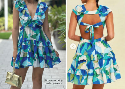 "Luxxel"blue & green backless dress - Size S