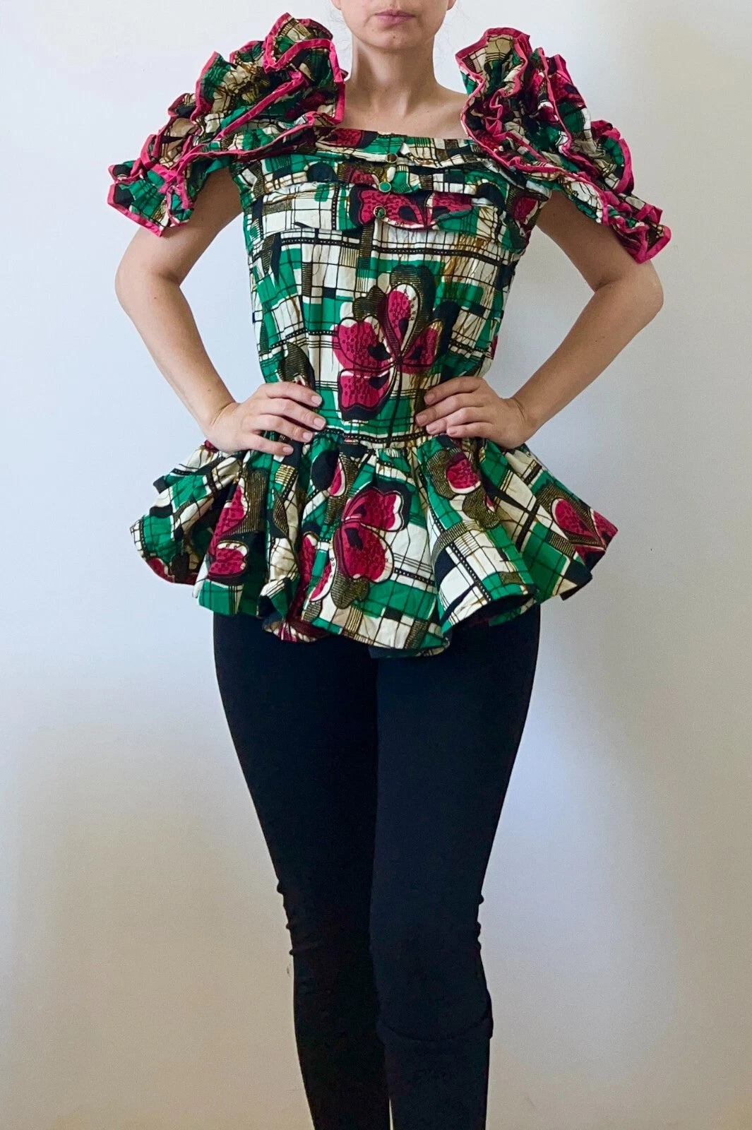 Off shoulder floral 80s Shirt - Size S